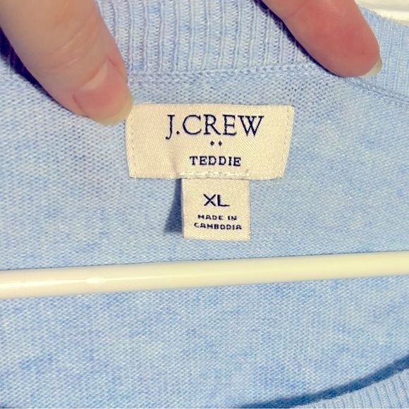 J. Crew Women Teddie Sweater X-Large Blue Preppy Coquette Wool Cotton Crewneck - Picture 4 of 13